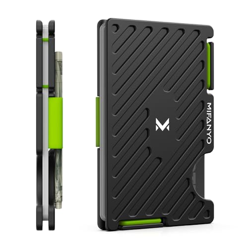 Image of Mens Wallet, Minimalist Metal Card Holder with Cash Strap, Slim RFID Blocking Front Pocket Wallet, Black, LK-02