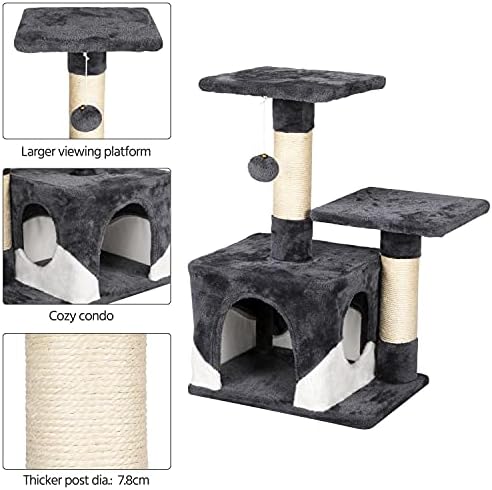 costoffs Basic Cat Tree Cat Tower with Scratching Post Small Cat Climbing House, 69cm Dark Grey/White