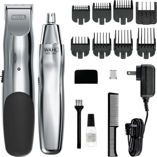 Image of Wahl Groomsman Rechargeable Beard Trimmer kit for Mustaches,Nose Hair,and Light Detailing and Grooming with Bonus Wet /Dry Battery Nose Trimmer - Model 5622v,(Pack of 10)