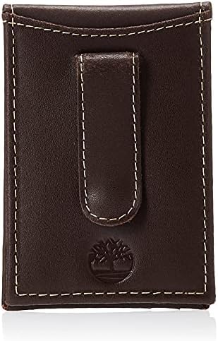 Timberland mens Slim Leather Front Pocket Credit Card Holder Travel Accessory Bi Fold Wallet, Dark Brown (Money Clip), One Size US