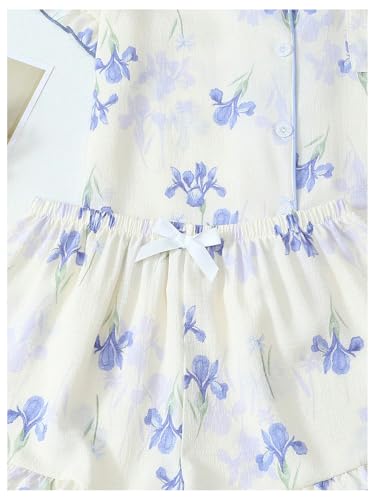 Image of Verdusa Women's 2 Piece Floral Bow Pajama Set Short Sleeve Button Down Shirt and Shorts Set