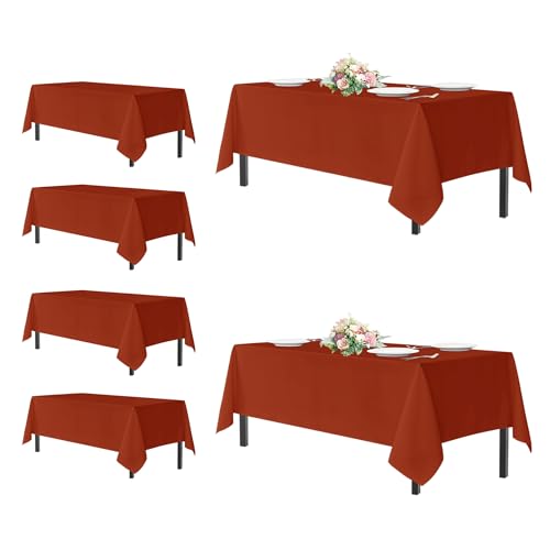 Image of sancua Thanksgiving Tablecloths for 8 Foot Rectangle Tables, 6 Pack Burnt Orange - Washable Polyester Fabric Fall Table Cloth for Holiday Party, Birthday, Banquet Reception, 60x120 Inch Rust