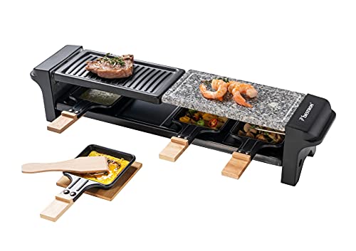 Bestron Raclette Grill für 4 Personen, Elektrischer Tischgrill mit 4 Pfännchen, 4 Holzschaber & 4 Untersetzern, 650 Watt…