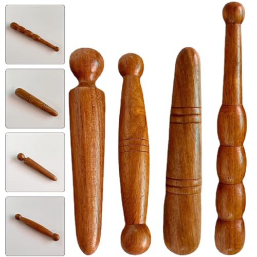Lalafina 0Y7ZIS5247DN20N18JU7WHS5 4Pcs Manual Acupressure Massage Pen Wooden Massage Stick Facial Reflexology Tools Traditional Thai Massage Stick For Full Body Foot Hand Face thumb #1