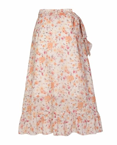 ThCreasa Womens Boho Floral Print High Waisted Wrap Skirts Ruffle Hem Tie Knot Summer Chiffon Flowy Midi Skirts2