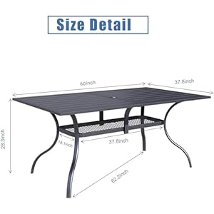 Oakcloud 60×37 Patio Dining Table Outdoor Metal Rectangular Table Patio Furniture Classic Black Table with 157 Umbrella Hole for Garden Backyard Poolside Deck