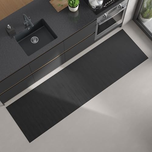 DE-COmmerce Bambus Küchenläufer Flow Steel Maß ca. 60 x 120 cm pflegeleicht Küchenteppich Bambusteppich Teppich ohne Bordüre rutschhemmend