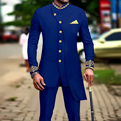 Men`s Suit Slim Fit Embroidery Single Breated Blazer and Pants Set Business Dress Suit African Clothes2