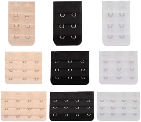 Bra Extender Set, 2 and 3-Hook 4-HooK, Soft Elastic Band in Beige, Black, White, Skin-Friendly Stretchy Fabric.
