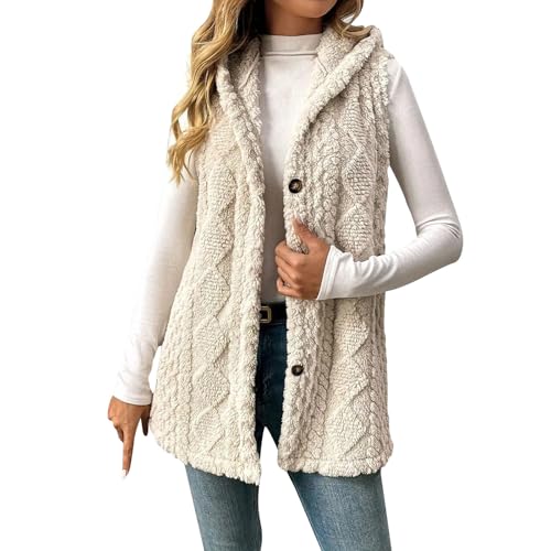 Womens Fuzzy Fleece Hoodies Vest Sleeveless Button Down Jacket Casual Sherpa Cardigan Waistcoat Winter Warm Outerwear