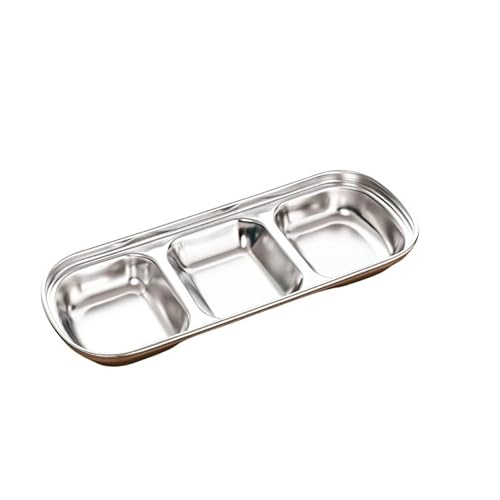 Akasooda 6個 韓国食器 三区分皿 ステンレス 薬味皿 仕切皿 小皿 漬物 キムチ 涼菜 醤油調味料 304ステンレス スパイス 酢 韓国料理 焼肉 焼き肉 (銀6個,3グリッド)