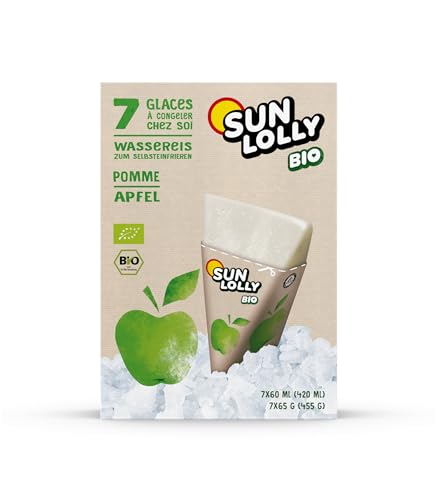 Sun Lolly Bio Wassereis Apfel 12er Vorratspack | Mit Fruchtsaft | Zum Selbsteinfrieren | Ohne künstliche Aromen | Frei von Süßungsmittel | Laktosefrei | Glutenfrei | Vegan | 12 x 420ml
