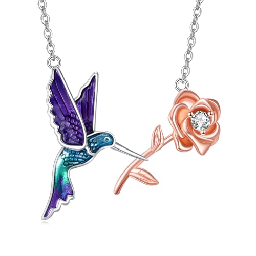 Collier colibri en argent sterling 925 avec pendentif fleur oiseau ciselé pour femme