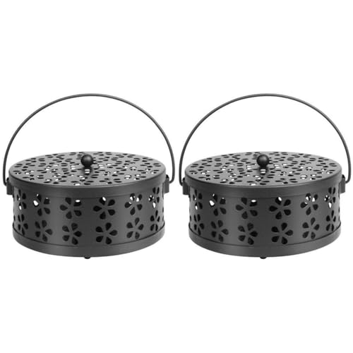 蚊取線香 ホルダー 防蚊 2個入り 香取線香 ホルダー 鉄製 蚊取線香入れ 蚊遣り器 蚊取り器 吊り下げ 蚊遣り器 トレー 蓋付き (ブラック+ブラック)