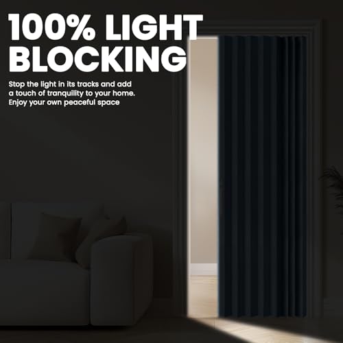 Image of AJAZZ 100% Blackout Accordion Door Closet Door Curtain-with Adhesive Track Total Privacy Sound Proof Curtains Suitable for Bedroom Living Room Doorway Curtain Sets (1 Pack, 72W x 80 L, Blue)
