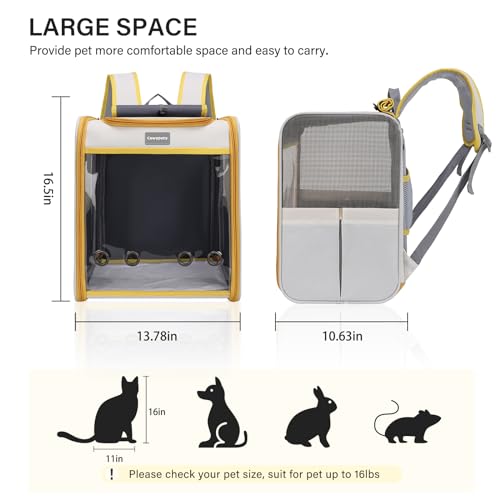 Image of Cat Backpack Carrier, Breathable Cat Carrier Large Space Bubble Pet Backpack For Kitty Small Dog Up To 15Lbs, Transparent & Foldable Pet Carrier For Travel Hiking (Yellow And Beige)