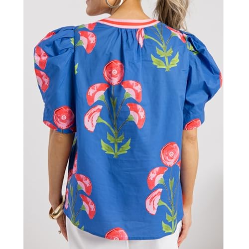 Women Y2k Boho Floral Cap Sleeve Peplum Blouses Front Button Down Ruffle Flowy Crop Top Summer Going Out3
