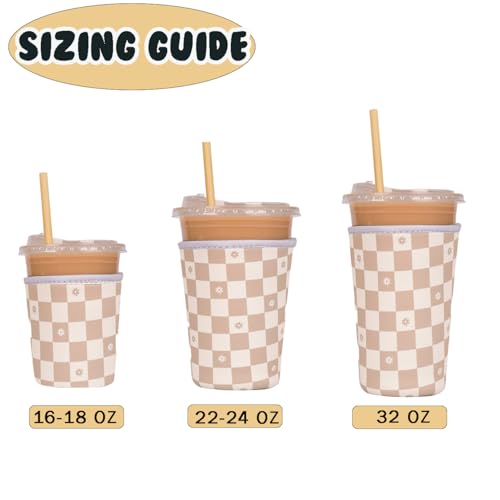 Image of Reusable Insulated Neoprene Iced Coffee Cup Sleeve, Durable Drink Sleeve for Cold Beverages, Beverage Holder for Iced Coffee (Floral Checkers)