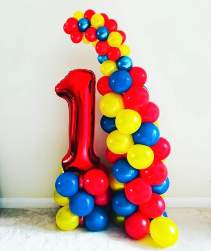 Image of BAUANOOY Carnival Balloons, 60pcs 12 Inch Red Light Blue Royal Blue Yellow Latex Balloons for Carnival Theme Birthday Party Decorations