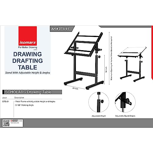 Image of Isomars Drawing & Drafting Table - Scholar (Without Board) Drafting Table Stand with Adjustable Height and Angles, Ideal for Architects, Engineers, Designers & Artists Students and Professionals