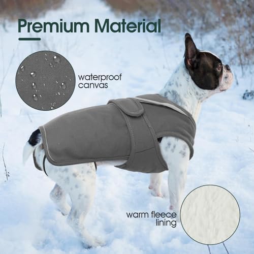 Kuoser Wasserdicht Hundemantel Hundejacke für Kleine Mittelgroße Hunde, Reflektierende Leinwand Wintermantel Große Hund Mantel Welpen Fleecejacke Wintermantel Hundeweste mit Gurtloch, XXL Grau
