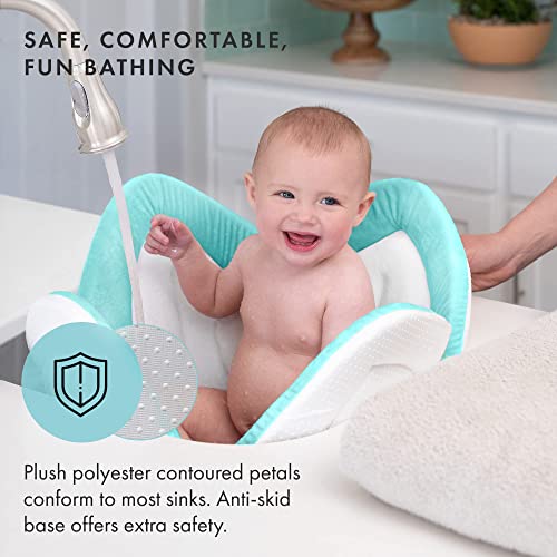 Blooming Bath Lotus Baby Bath Seat - Plush Minky Baby Sink Bathtub Cushion - The Original Washer-Safe Flower Seat For Newborns - Seafoam/White/Gray #TOP1