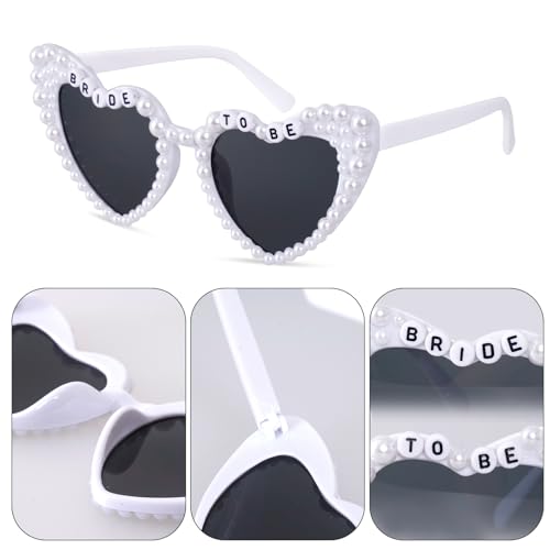 White Heart Pearl Bride Sunglasses for Women Wedding, Bride to Be Gifts Bachelorette Party Glasses, Engagement Decorations3