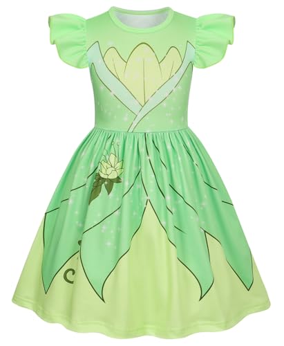 COTRIO Princess Dress Girls Casual Dresses Toddler Twirl Skater Dress A Line Swing Sundress Kids Ruffle Sleeve School Dresses Outfit Size 4t-5t (Green)