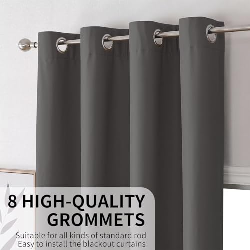 Image of Joydeco Dark Grey Blackout Curtains 63 Inch Length for Bedroom, Grommet Thermal Insulated Curtains 63 Inch Length for Livingroom, Solid Polyester Room Darkening Drapes 63 Inches Long