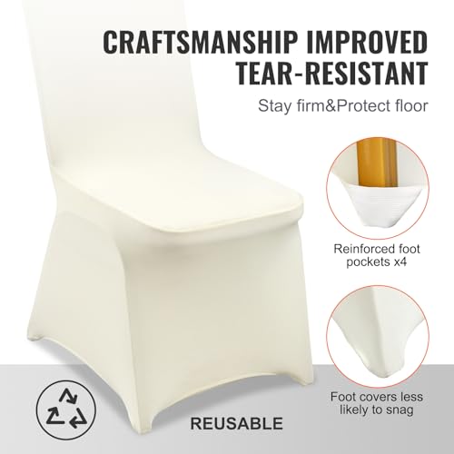 Image of VEVOR Stretch Spandex Folding Chair Covers, Universal Fitted Chair Cover, Removable Washable Protective Slipcovers, for Wedding, Holiday, Banquet, Party, Celebration, Dining, 100PCS (Ivory /Beige) | for Wedding Holiday Party Banquet Celebration, Elegant Event Decor, Dining Room Chair Cover, Removable Washable Slipcovers