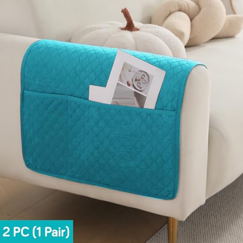 Image of HOKIPO Polyester Quilted Sofa Armrest Cover With Pockets, Teal, Pack Of 2 (1 Pair) (In-787-Tl*2)