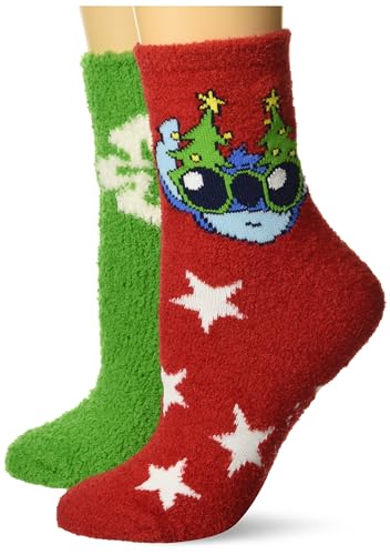 Disney Women's Lilo & Stitch Holiday 2 Pack Mid Crew Socks