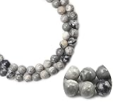 Qiwan 45PCS 8mm Gorgeous Natural Map stone Jasper Gemstone Smooth Round Loose Beads for Jewelry Making DIY Material 1 Strand 15