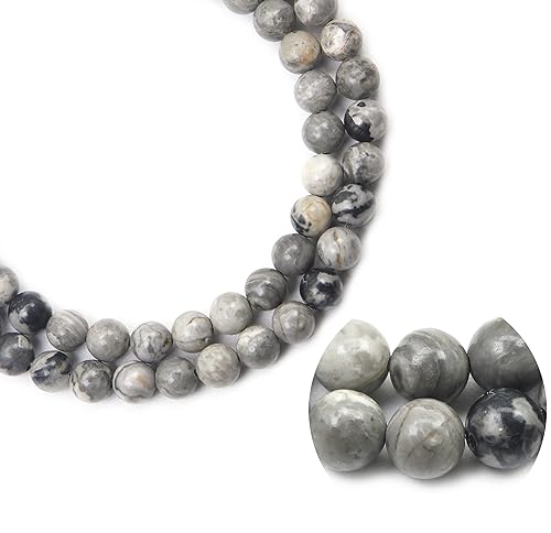 Qiwan Natural Round Loose Beads Jewelry Making DIY Bracelet Necklace Material 1 Strand 15 Inches (8mm, Natural Map Stone Jasper Gemstone)