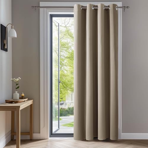 Deconovo Rideau Occultant Thermique Anti Froids, Rideau à Oeillets, 132×214 CM, Taupe, Désign Moderne Chambre Maison Salon Bureau