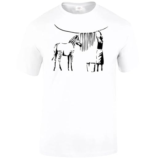 Camiseta de manga corta Banksy Zebra Wash Street con diseño de graffiti Blanco blanco XL