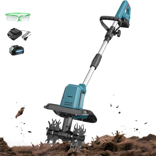 Cultivador telescópico inalámbrico, motocultor eléctrico de jardín de 270 RPM, batería de 15/22,5 AH, Profundidad de Cultivo de 22 cm y Ancho de 30 cm, motoazada para huerto.(15.0AH)