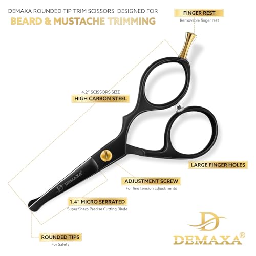 Image of Premium 4.2 Blunt Tip Professional Mustache Scissors Beard Scissors for Men with Slanted Tweezers 1 Mustache Comb 1 Beard Comb & Pouch - Beard Trimming kit & Mustache Kit