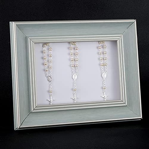 30 Pieces Baptism Rosary Acrylic Rosary Beads Finger Baptism Rosaries Faux Pearls for Baptism Favors Christening Favors Communion Favors Weddings Party Favors (Silver Pearl Silver Chain)