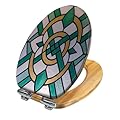Elongated Toilet Seat Wooden Colored stained glass windows church Spain Wood Toilet Seat Slow Quiet Close Lid with Quick-Release Hinges Cover Bumpers Easy to Clean Install