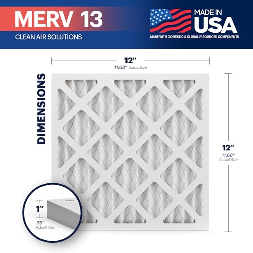 Image of BNX TruFilter 12x12x1 Air Filter MERV 13 (6-Pack) - MADE IN USA - Electrostatic Pleated Air Conditioner HVAC AC Furnace Filters for Allergies, Pollen, Mold, Bacteria, Smoke, Allergen, MPR 1900 FPR 10