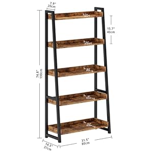 Ironck industrial bookshelf 5 tier 315 in wide bookcase ladder shelf storage shelves rack shelf unit accent furniture metal frame home office furniture for bathroom living room  urban country home decor