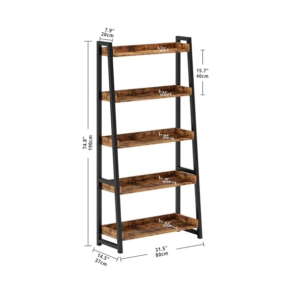 Ironck industrial bookshelf 5 tier 315 in wide bookcase ladder shelf storage shelves rack shelf unit accent furniture metal frame home office furniture for bathroom living room  urban country home decor
