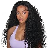 XSY Half Wig Human Hair Deep Wave 20 Inch Curly Human Hair Half Wig Drawstring Glueless Wear Go Half Wigs for Black Women 3 In 1 Seamles Flip Over Beginner Friendly 180% Density Natural Black Colour