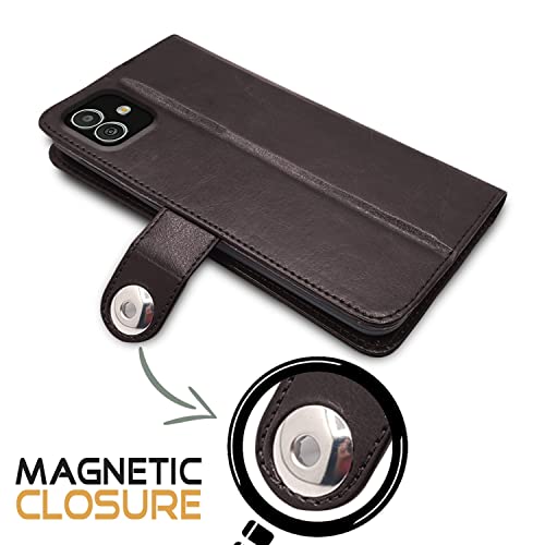 Image of Pikkme Samsung Galaxy F14 5G Flip Cover Leather Finish | Inside TPU with Card Pockets | Wallet Stand and Shock Proof | Complete Protection Button Flip Case (Coffee)