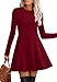 OFEEFAN Petite Dresses for Women Long Sleeve Dress Winter Sweater Dress for Women Flare Burgundy XS