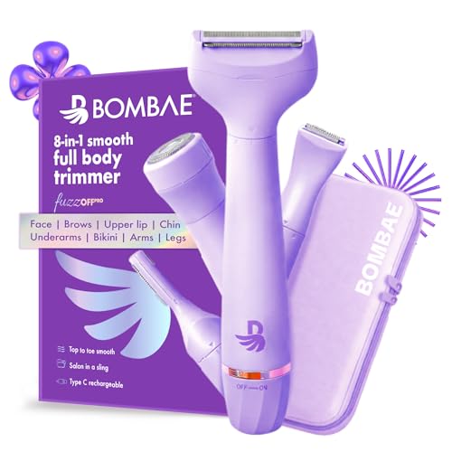 Image of Bombae 8-in-1 Smooth Full Body Trimmer for Women | Hair Removal Machine for Face, Bikini, Arms & Legs | Facial Hair Remover, Eyebrow & Bikini Trimmer | Waterproof, Type-C Rechargeable Women Trimmer with a Sling