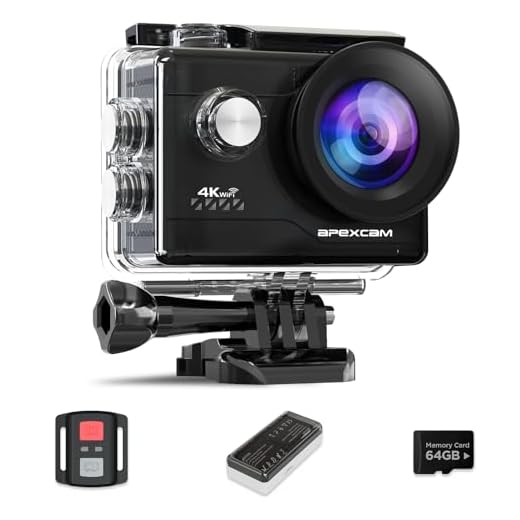 Las mejores cámaras deportivas para aventuras: Guía definitiva 9 Apexcam Cámara Deportiva 4K con Tarjeta de Memoria de 64GB WiFi Cámara subacuática Impermeable 40M Action Camera 2.0'LCD 170° Gran Angular 2.4G Remoto 2 baterías de 1050mAh y Accesorios Multiples