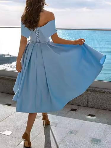 Modest Strapless Short Homecoming Dresses for Teens 2025 Satin A Line Off The Shoulder Tea Length Cocktail Dress2