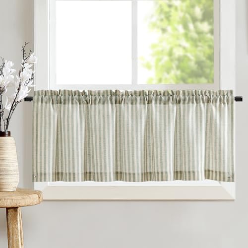 TOPICK Cortina Cocina Brise Bise, Cortinas Cortas a Rayas, Juego de 1 Verde 125An x 40Al cm, con Bolsillo para Barra, Decoración para Encimeras, Ventanas y Muebles de Cocina